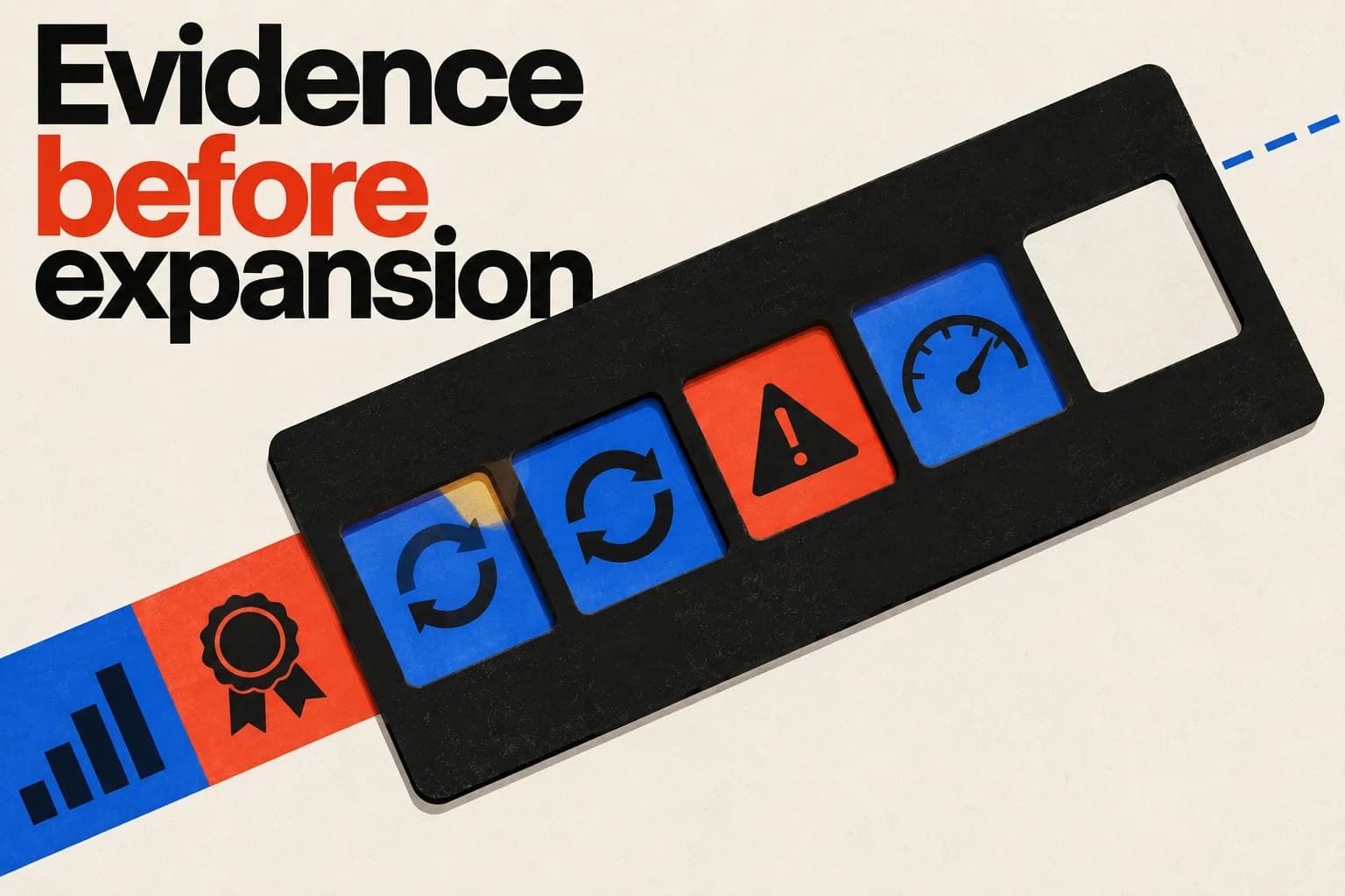 A black inspection stencil checks five evidence marks on a diagonal strip; one window is empty.